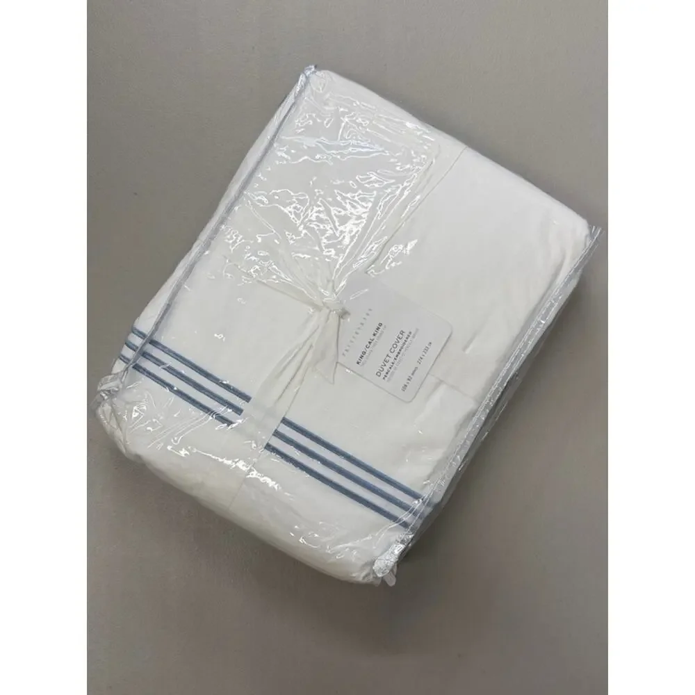 Pottery Barn Duvet Cover KING / CALIFORNIA Grand Organic Percale Blue Embroidery